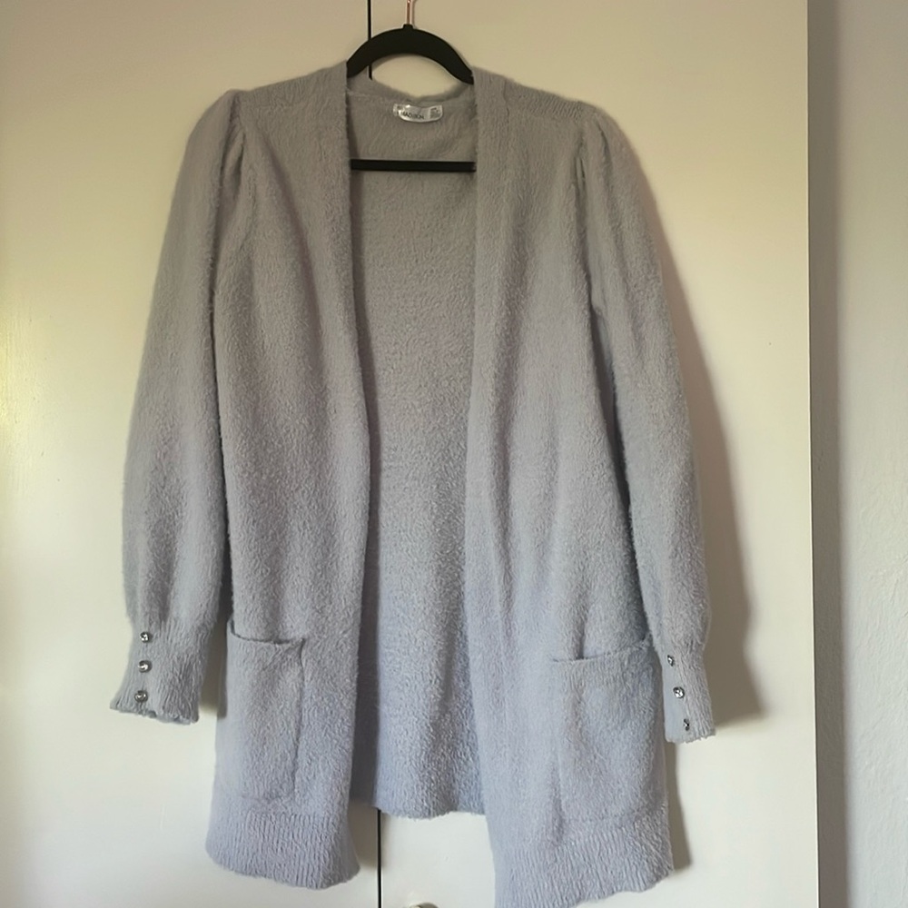 Soft, dreamy, gray cardigan with diamond cuff details. Brand new! So perfect